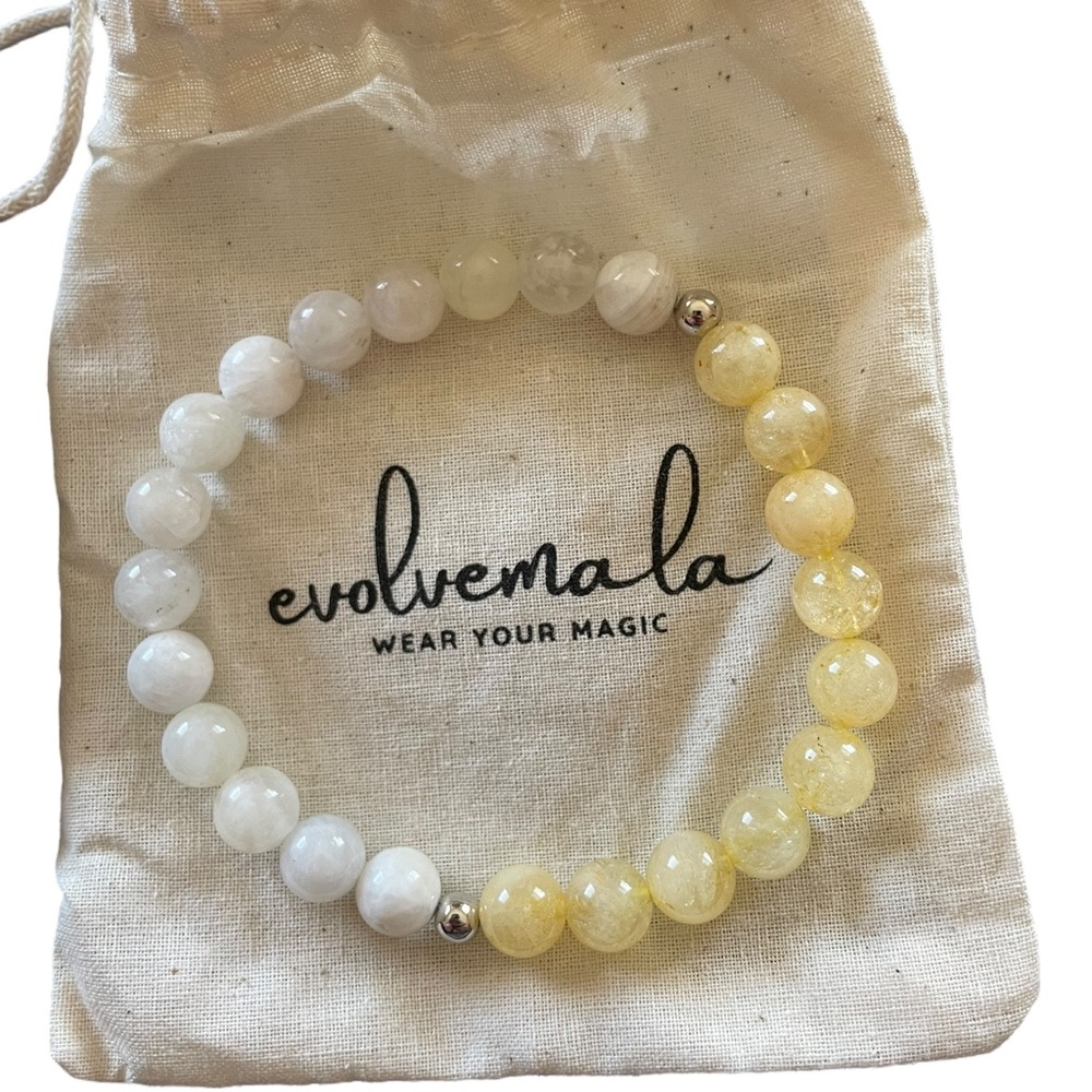 NEW Citrine & Moonstone Beaded Stainless Steel Elastic Bracelet by Evolve Mala